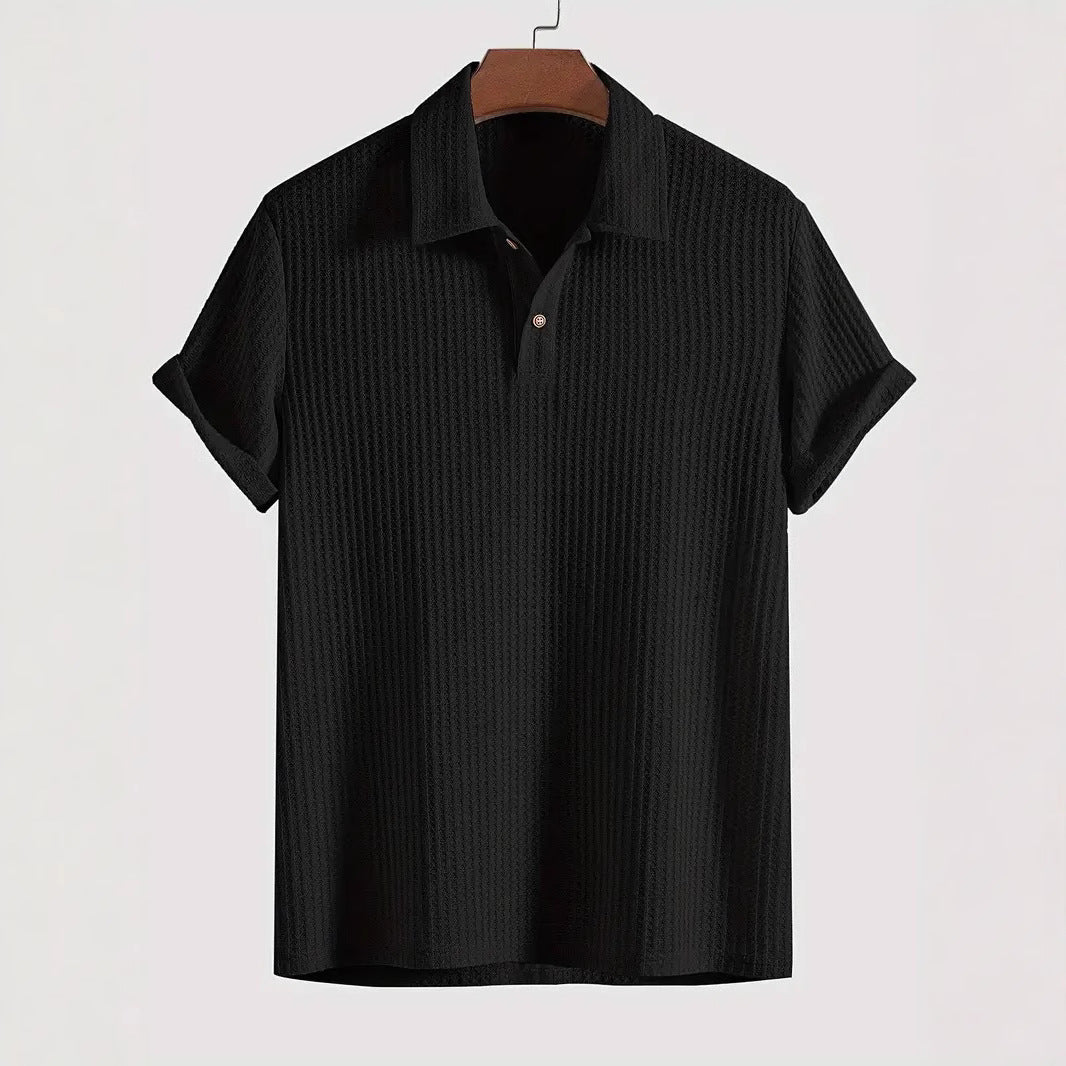 Men's Coat Lapel Rhombus Knit Casual Loose Short Sleeve Shirt