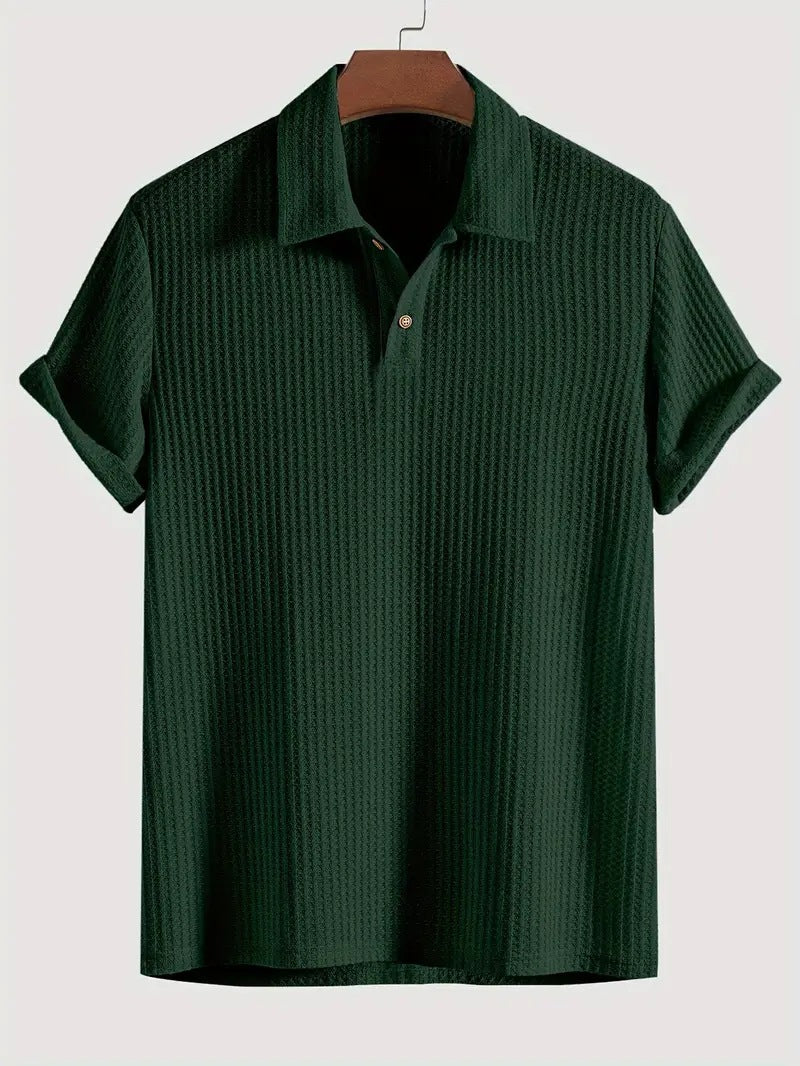 Men's Coat Lapel Rhombus Knit Casual Loose Short Sleeve Shirt