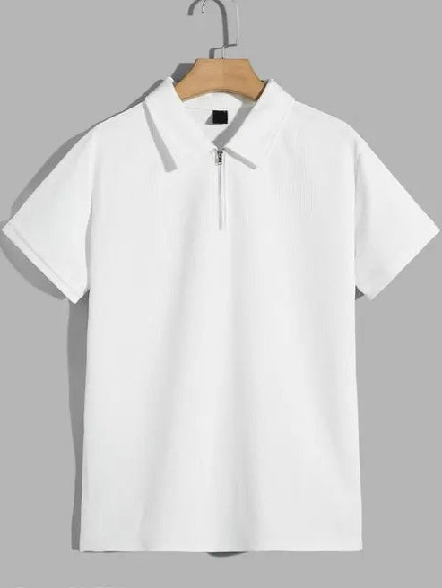 Men's Classic Regular-Fit Polo Shirt Men Solid Zip Shirt