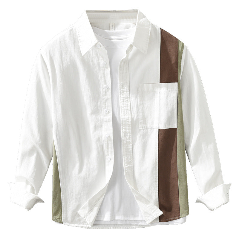 Men's Stitching Long-sleeved Shirt Fashion Cotton Casual All-match Artistic Loose Top
